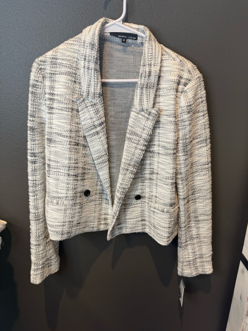 Amanda & Chelsea Cream and Black Tweed Open Blazer Jacket